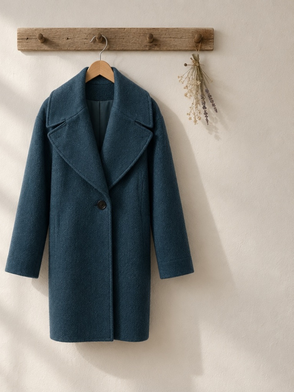 Women's Teal Single-Button Wool-Blend Coat
